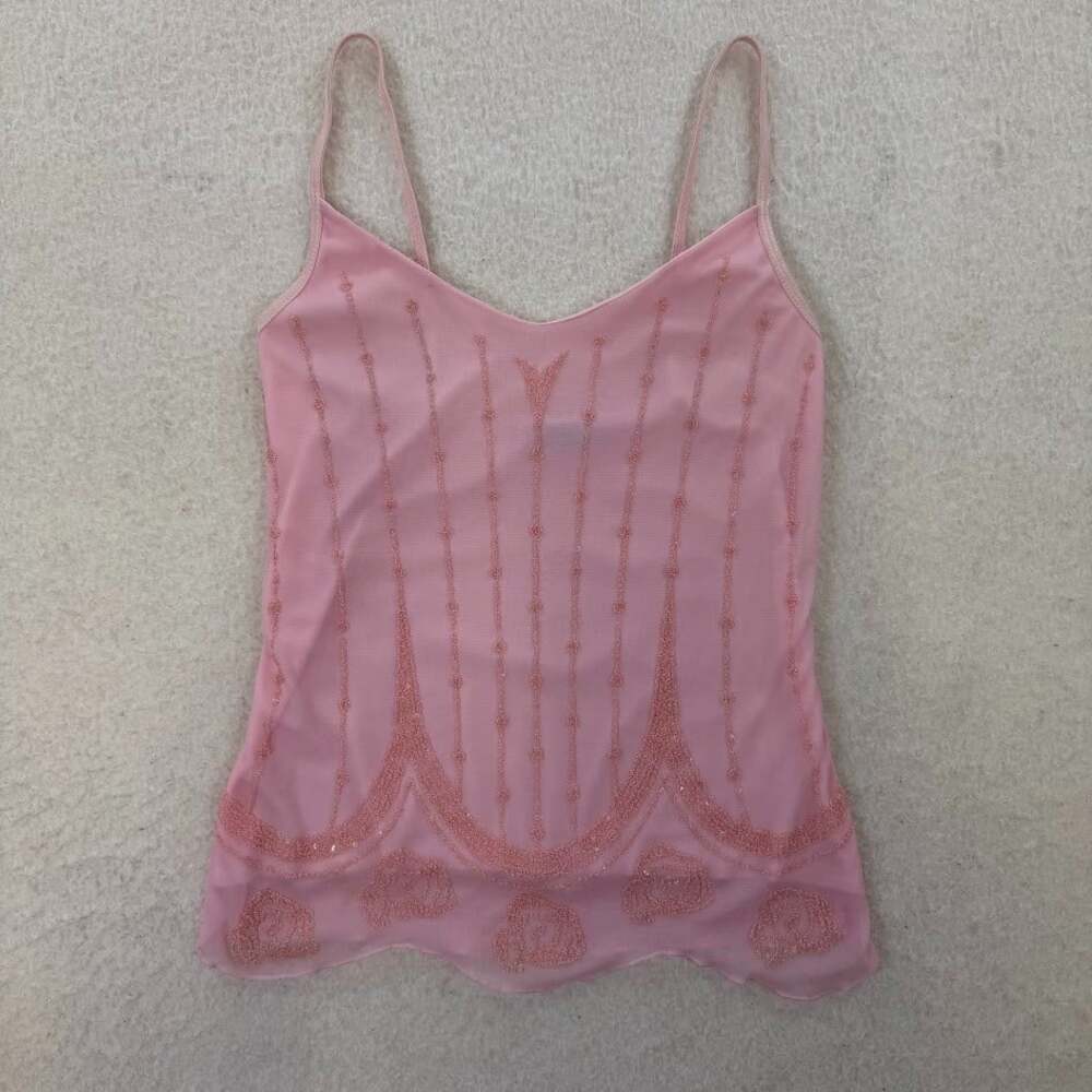 First Kiss Y2K Pink Beaded Coquette Fairy Tank Top